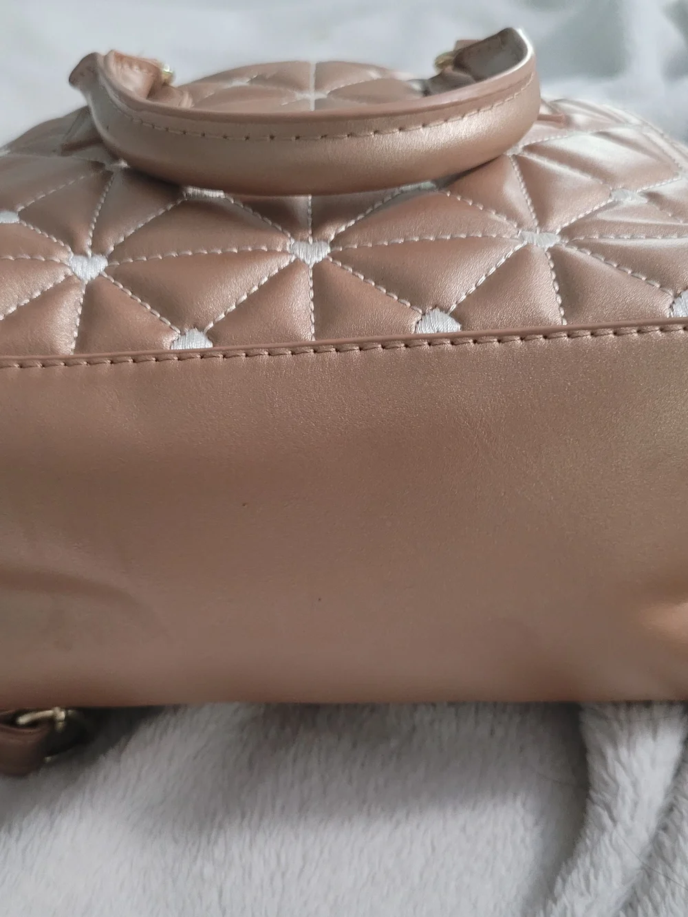 Betsey Johnson Quilted Mini Satchel Crossbody Bag Rose Gold Blush –